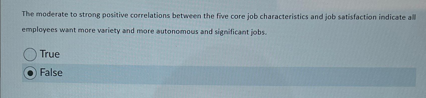 The moderate to strong positive correlations between the five core job characteristics