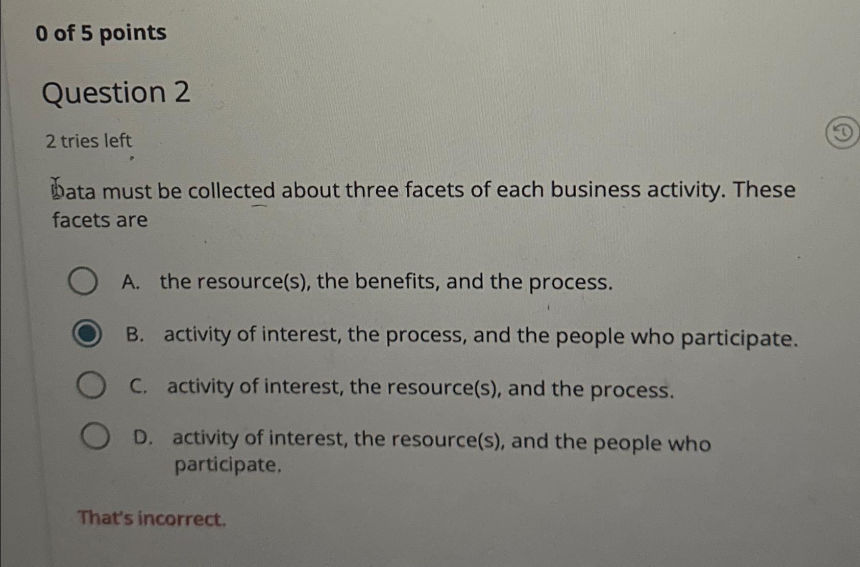 0 of 5 points Question 2 2 tries left bata must be