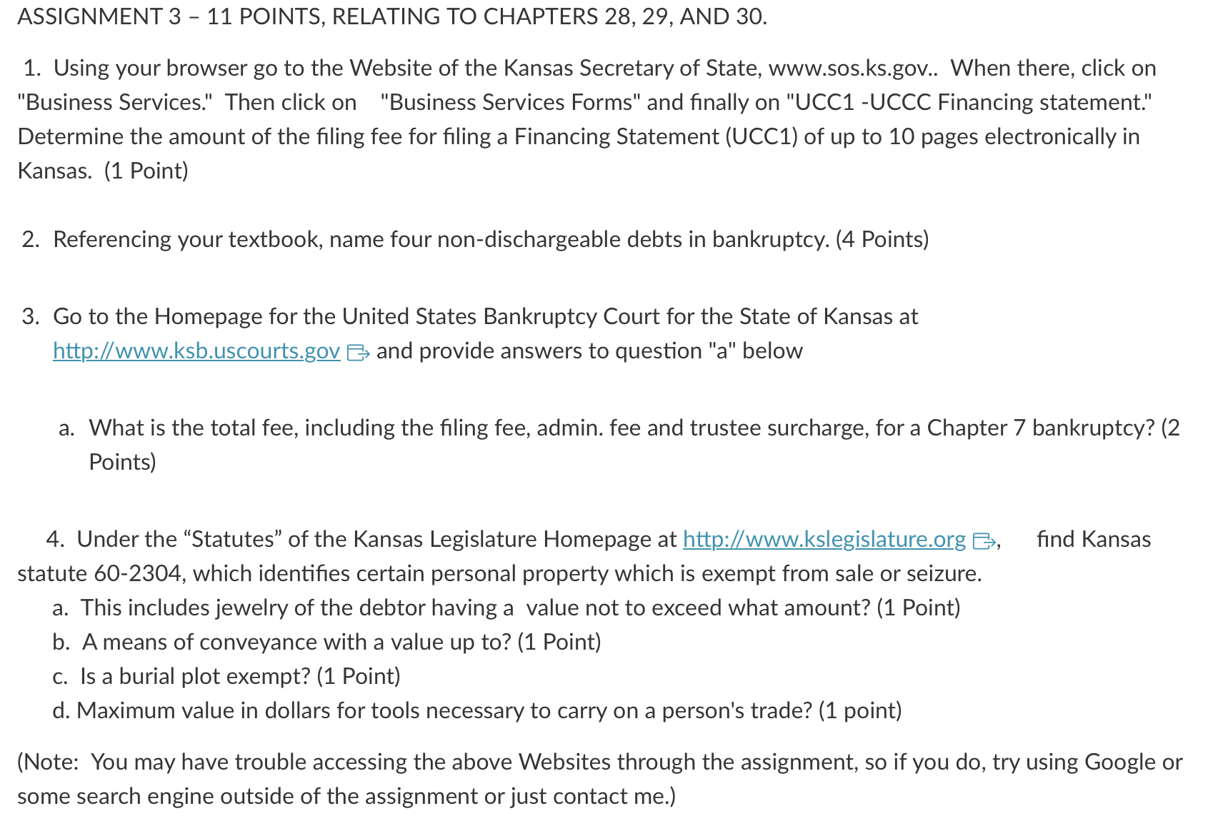 ASSIGNMENT 3 - 11 POINTS, RELATING TO CHAPTERS 28, 29, AND 30.