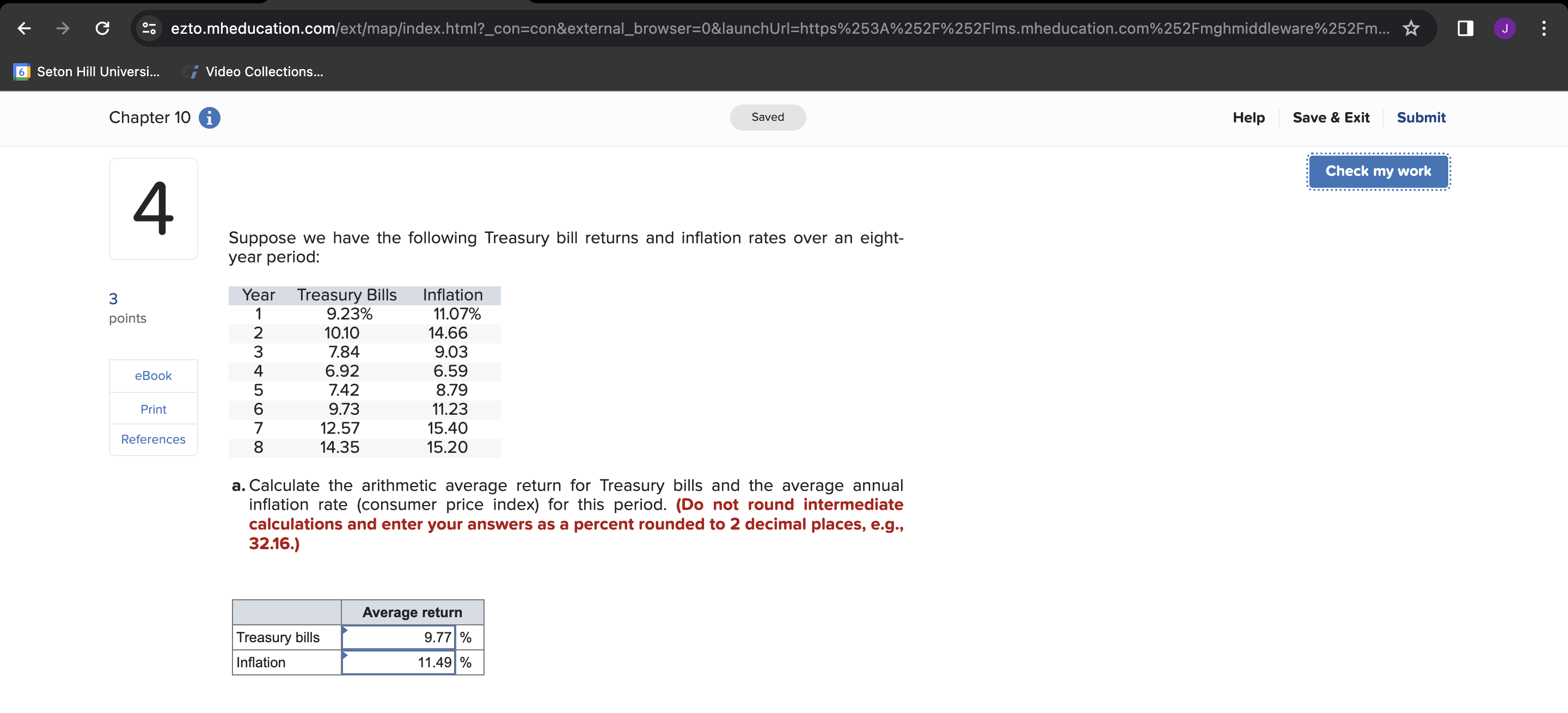 - ezto.mheducation.com/ext/map/index.html?_con=con&external_browser=0&launchUrl=https%253A%252F%252Flms.mheducation.com%252Fmghmiddleware%252Fm... 6 Seton Hill Universi... Video Collections... Chapter 10 i Saved