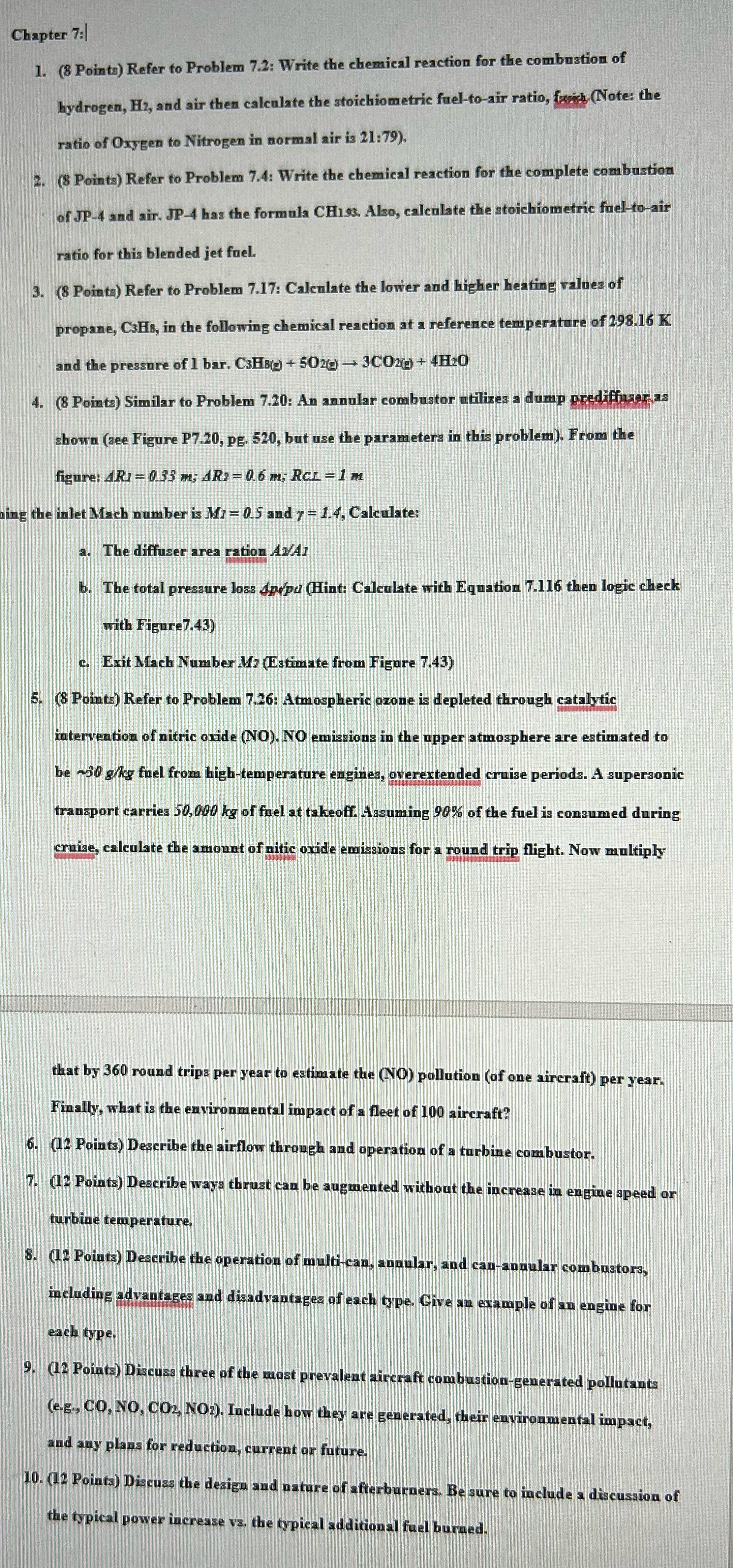 Chapter 7: 1. (8 Points) Refer to Problem 7.2: Write the chemical