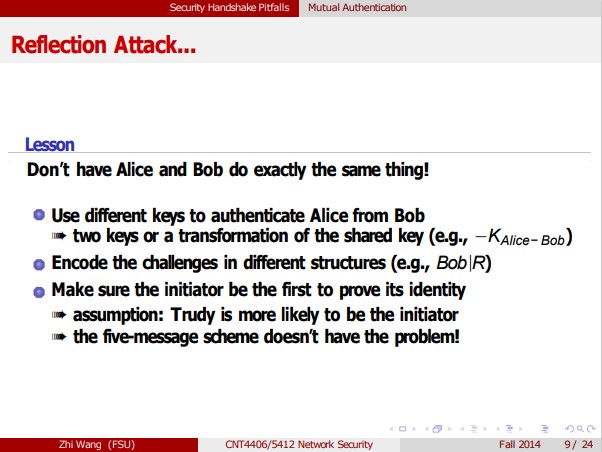 is more likely to be the initiator I'm Alice, R2 R1, f(KAlice-Bob,