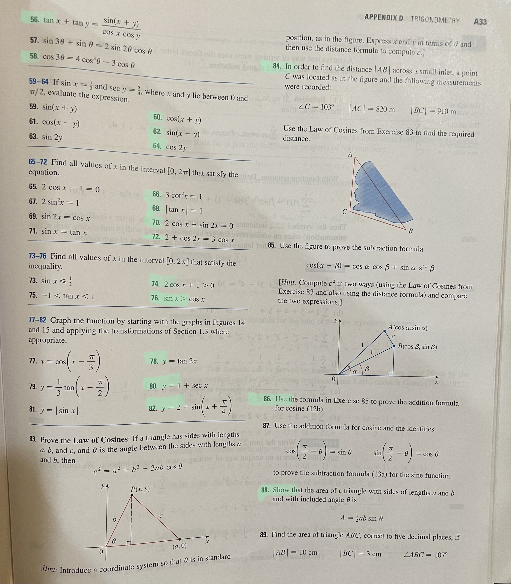 APPENDIX D TRIGONOMETRY A33 56. tan x + tan y sin(x +