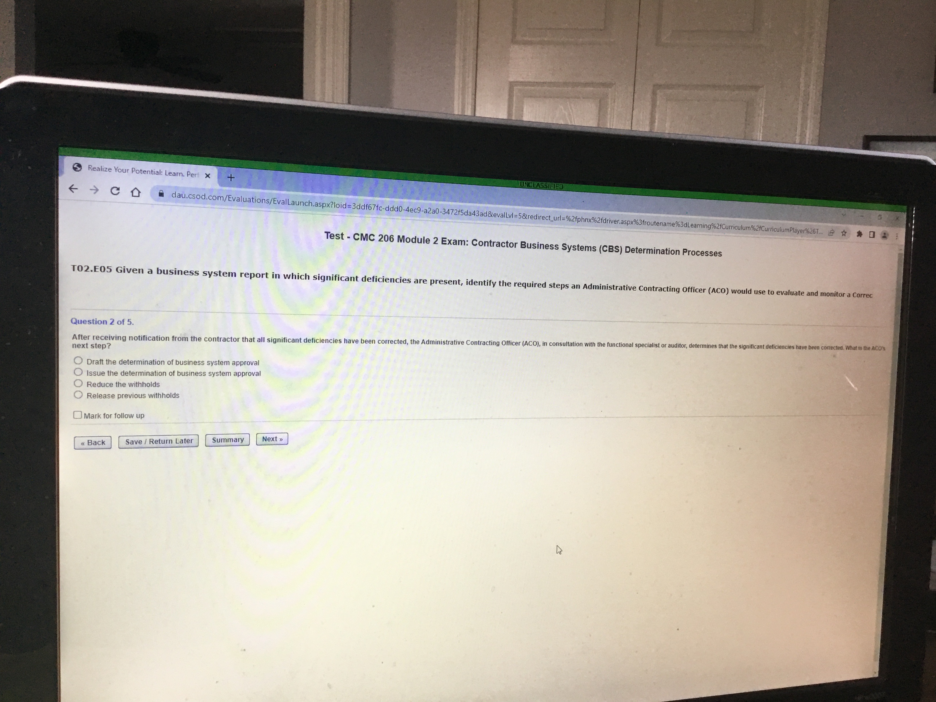 UNCLASSIFIED Realize Your Potential: Learn. Perf X + CD dau.csod.com/Evaluations/Eval Launch.aspx?loid=3ddf67fc-ddd0-4ec9-a2a0-3472f5da43ad&eval Lvl=5&redirect_url=%2fphnx%2fdriver.aspx%3froutename%3dLearning%2fCurriculum%2fCurriculum