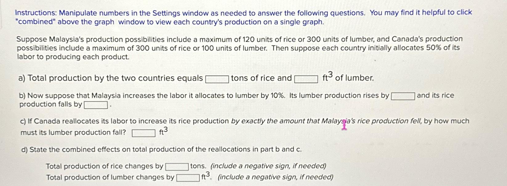 Instructions: Manipulate numbers in the Settings window as needed to answer the