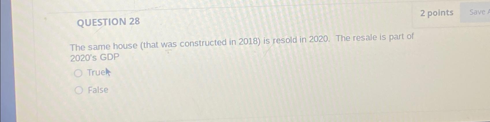 QUESTION 28 The same house (that was constructed in 2018) is resold