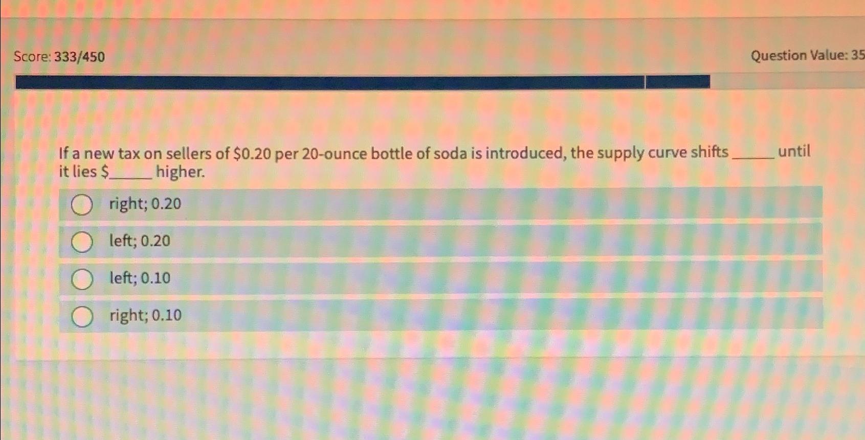 Score: 333/450 Question Value: 35 If a new tax on sellers of