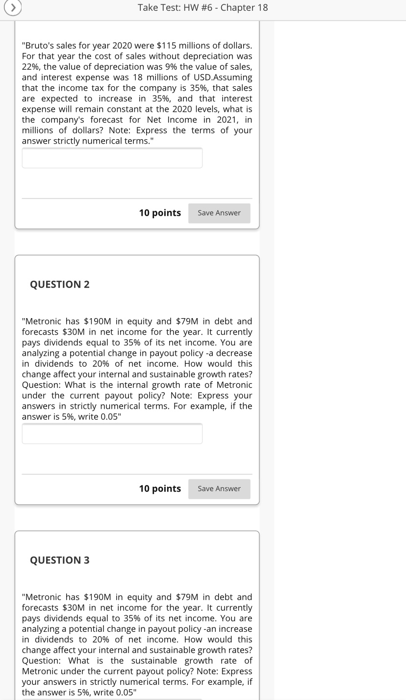 > Take Test: HW #6 - Chapter 18 "Bruto's sales for year