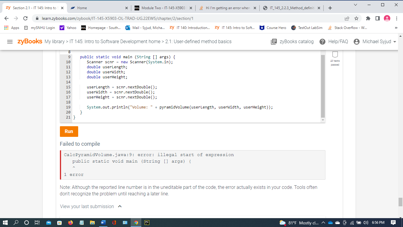 zy Section 2.1 - IT 145: Intro to C Home D21 Module