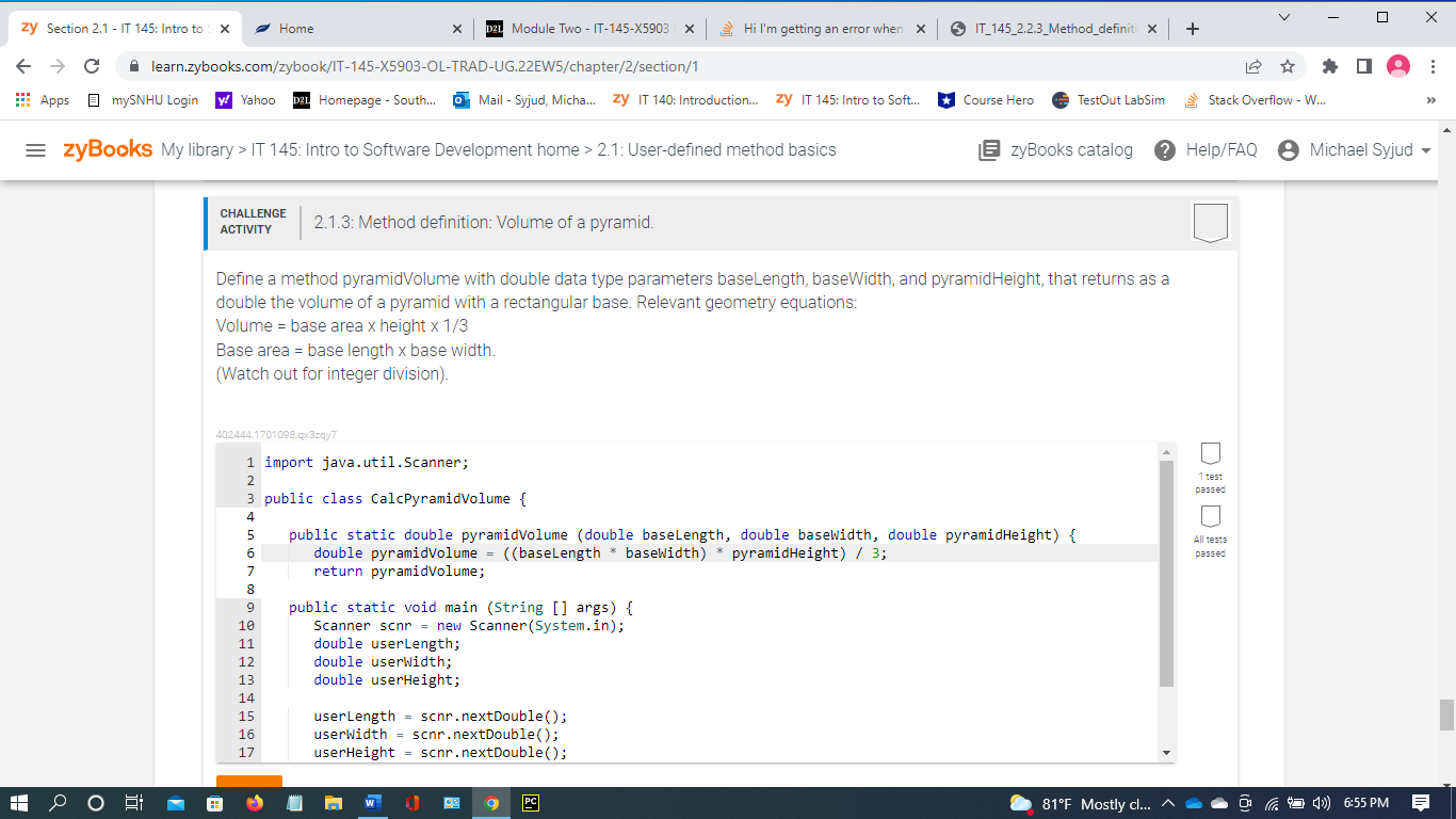 Two - IT-145-X5903 Hi I'm getting an error when | IT_145_2.2.3_Method_definiti |