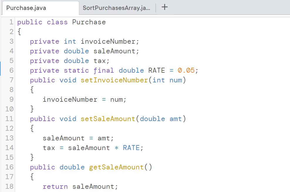 set methods for the invoice number and sale amount fields so their