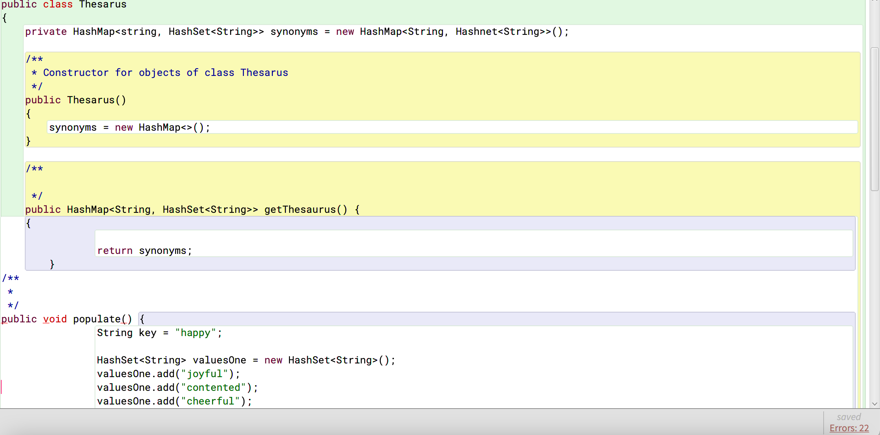 public class Thesarus private HashMap synonyms = new HashMap (); /** *
