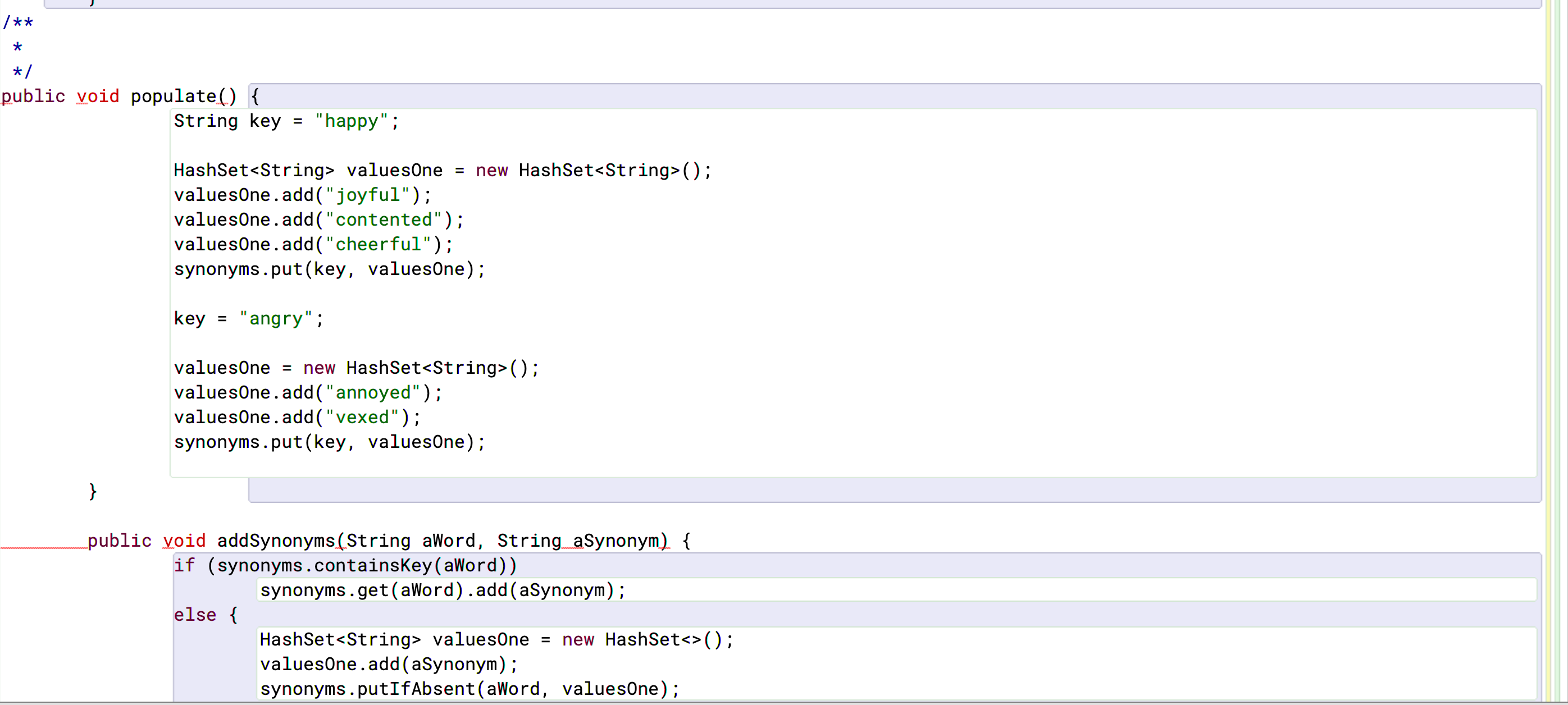 Constructor for objects of class Thesarus */ public Thesarus() { synonyms =