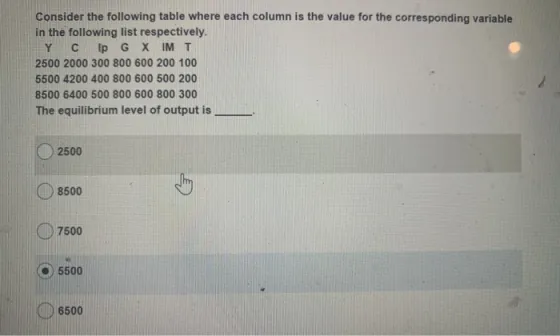 Consider the following table where each column is the value for the