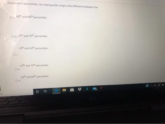Expressed in percentiles, the interquartile range is the difference between the 0a