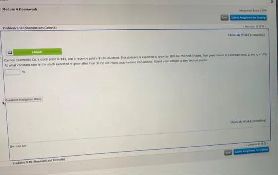 Module 4 Homework Problem 9.16 (Nonconstant Growth) x 5.00% Question 29 of