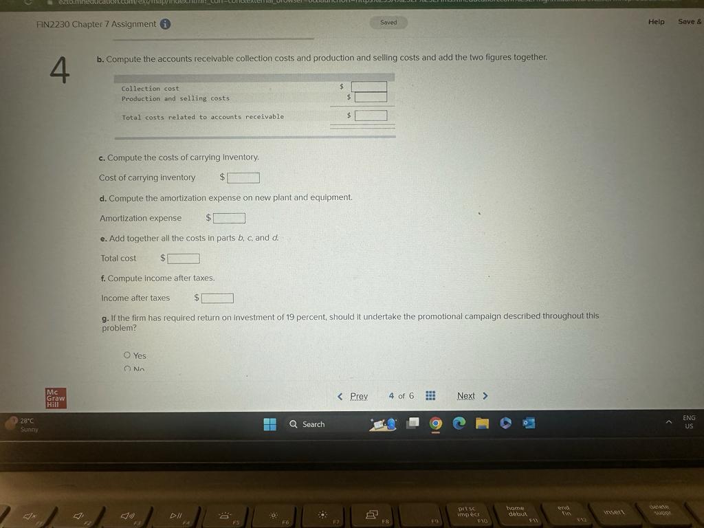 FIN2230 Chapter 7 Assignment 4 28C Sunny Mc Graw Hill Saved b.