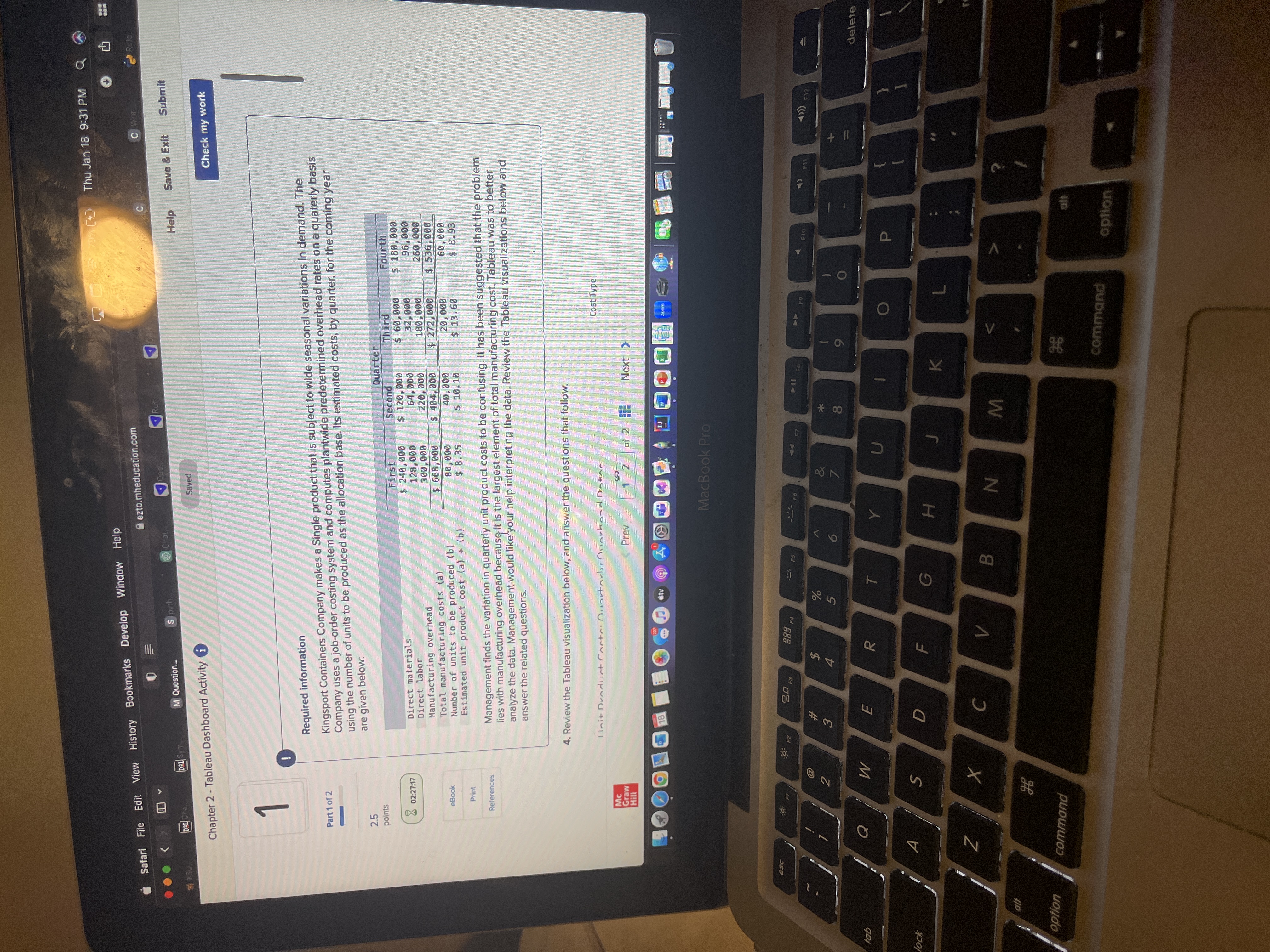 tab 73% [4] Thu Jan 18 9:31 PM Window Help ezto.mheducation.com C.