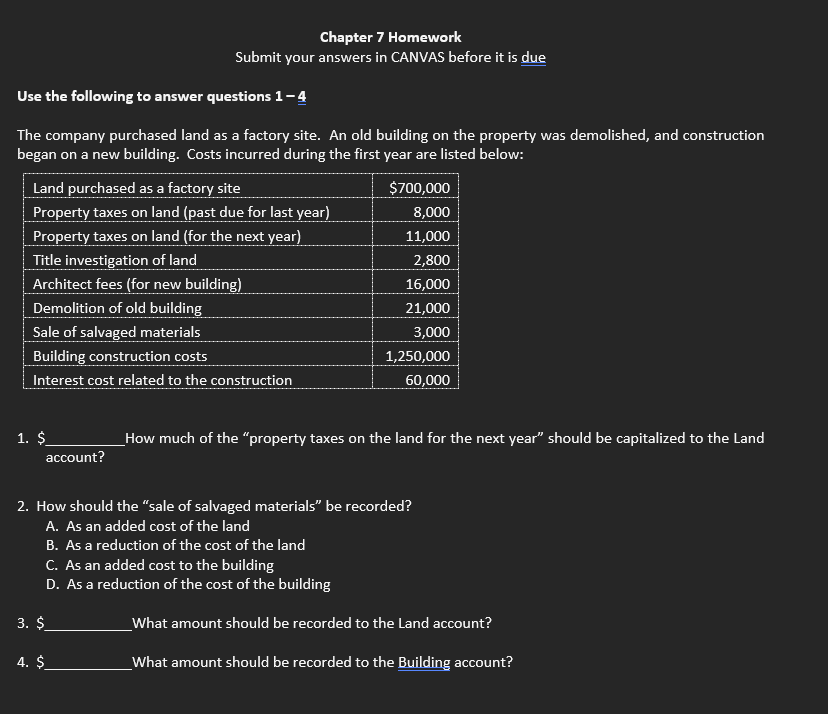 Chapter 7 Homework Submit your answers in CANVAS before it is due