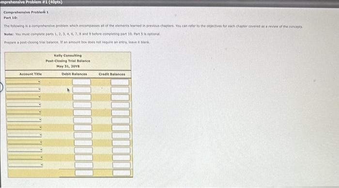 mprehensive Problem #1 (40pts) Comprehensive Problem 1 Part 10: The following is