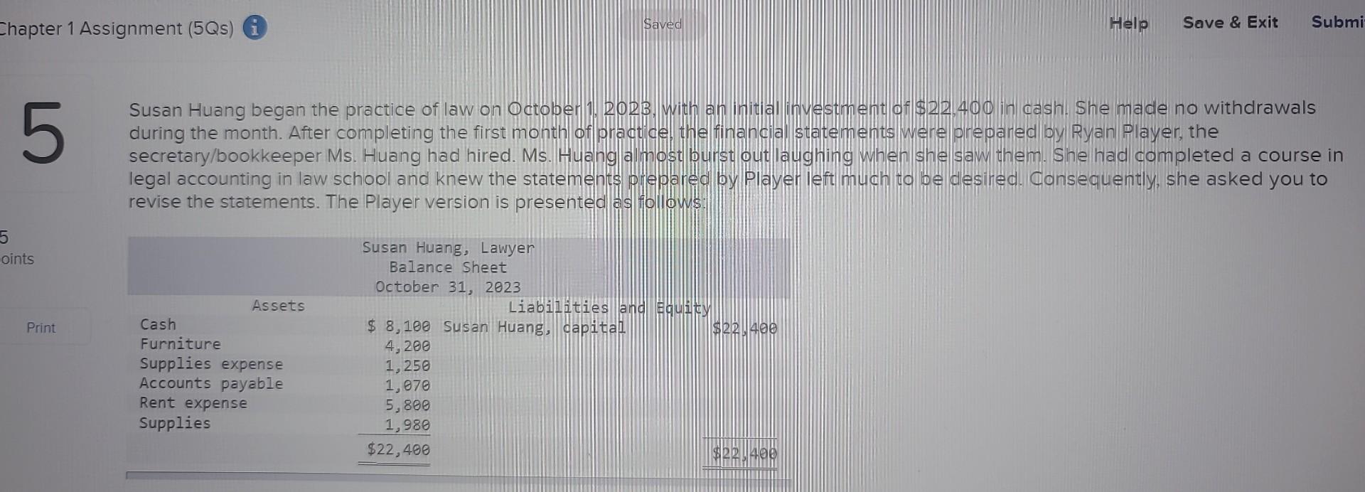 Chapter 1 Assignment (5Qs) Saved Help Save & Exit Submi 5 5