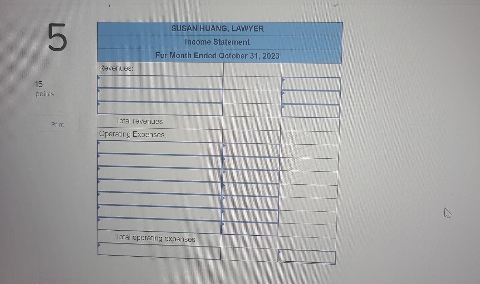 with an initial investment of $22,400 in cash. She made no withdrawals