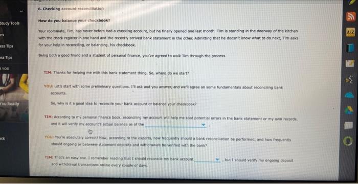 6. Checking account reconciliation Study Tools How do you balance your checkbook