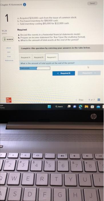 a. Acquired $30,000 cash from the issue of common stock b. Purchased