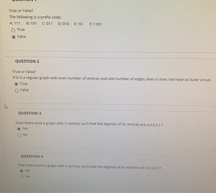 True or False? The following is a prefix code: A: 111 B: