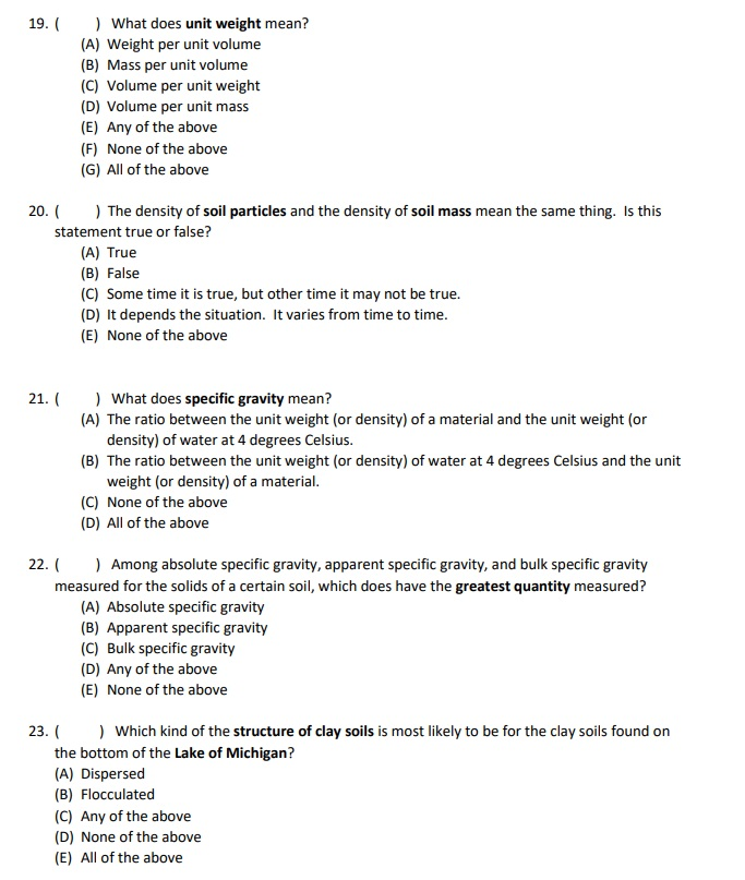 19. ( 20. ( ) What does unit weight mean? (A) Weight