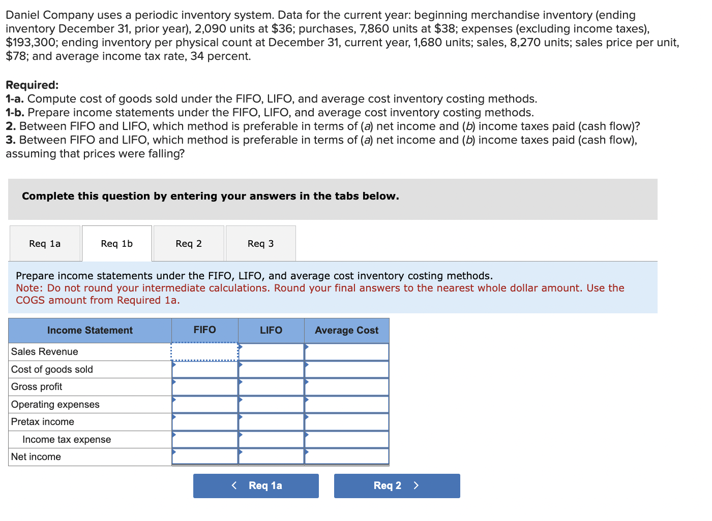 Daniel Company uses a periodic inventory system. Data for the current year: