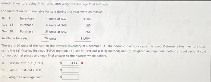 Periodic Inventory Using FIFO, LIFO, and Weighted Average Cost Methods The units