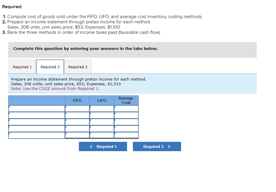 Choice among Three Alternative Inventory Methods Based on Cash Flow Effects LO7-2,