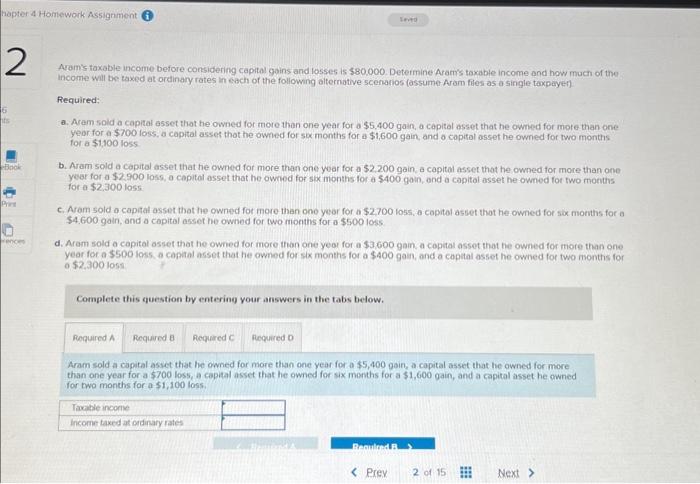 hapter 4 Homework Assignment Seved 6 2 eBook Print ences Aram's taxable