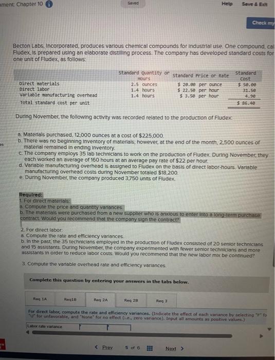 ament: Chapter 10 Saved Help Save & Exit Check my Becton Labs,