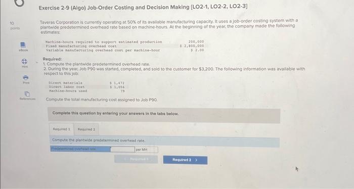 10 points P 10 10 j Hook References Exercise 2-9 (Algo) Job-Order