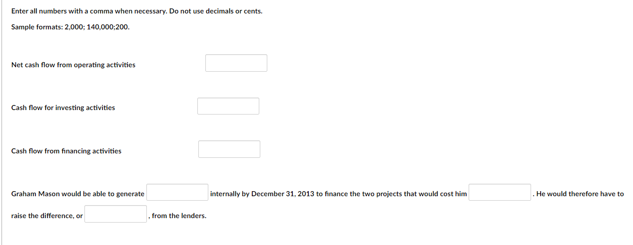 use decimals or cents. Sample formats: 2,000; 140,000;200. After being in business