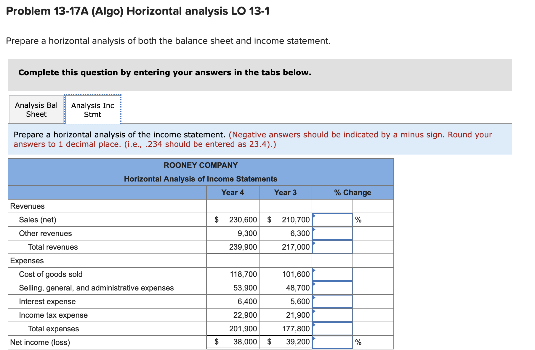your answers in the tabs below. Analysis Bal Analysis Inc Sheet Stmt