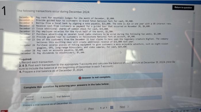 external transactions (LO2-4, 2-5, 2-6) Canadian Rockies Expeditions provides guided tours in