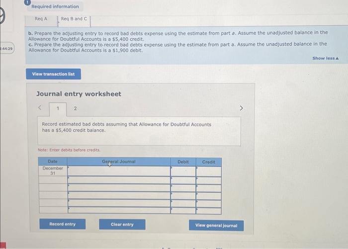 Required information. Req A Req B and C 4429 b. Prepare the