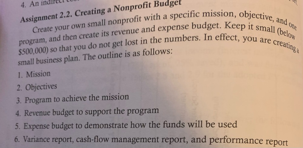 4. An ind Assignment 2.2. Creating a Nonprofit Budget one Create your
