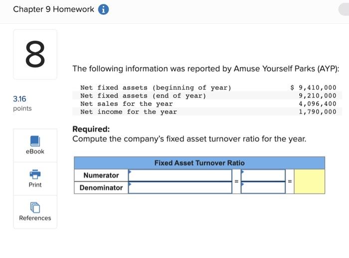 Chapter 9 Homework i 3.16 points The following information was reported by