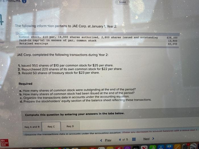 7 rint Mc Graw Hill Problems 1 Saved The following information pertains