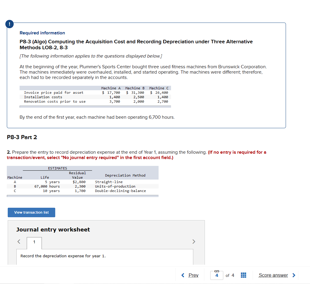 ! Required information P8-3 (Algo) Computing the Acquisition Cost and Recording Depreciation