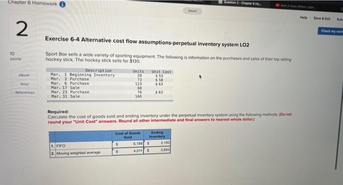Chapter 6 Homework 2 10 points Question 2-Chapter & H Saved Help
