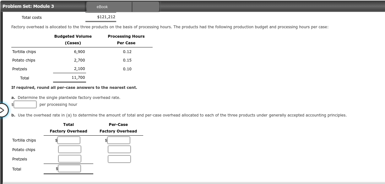Inc. manufactures three types of snack foods: tortilla chips, potato chips, and
