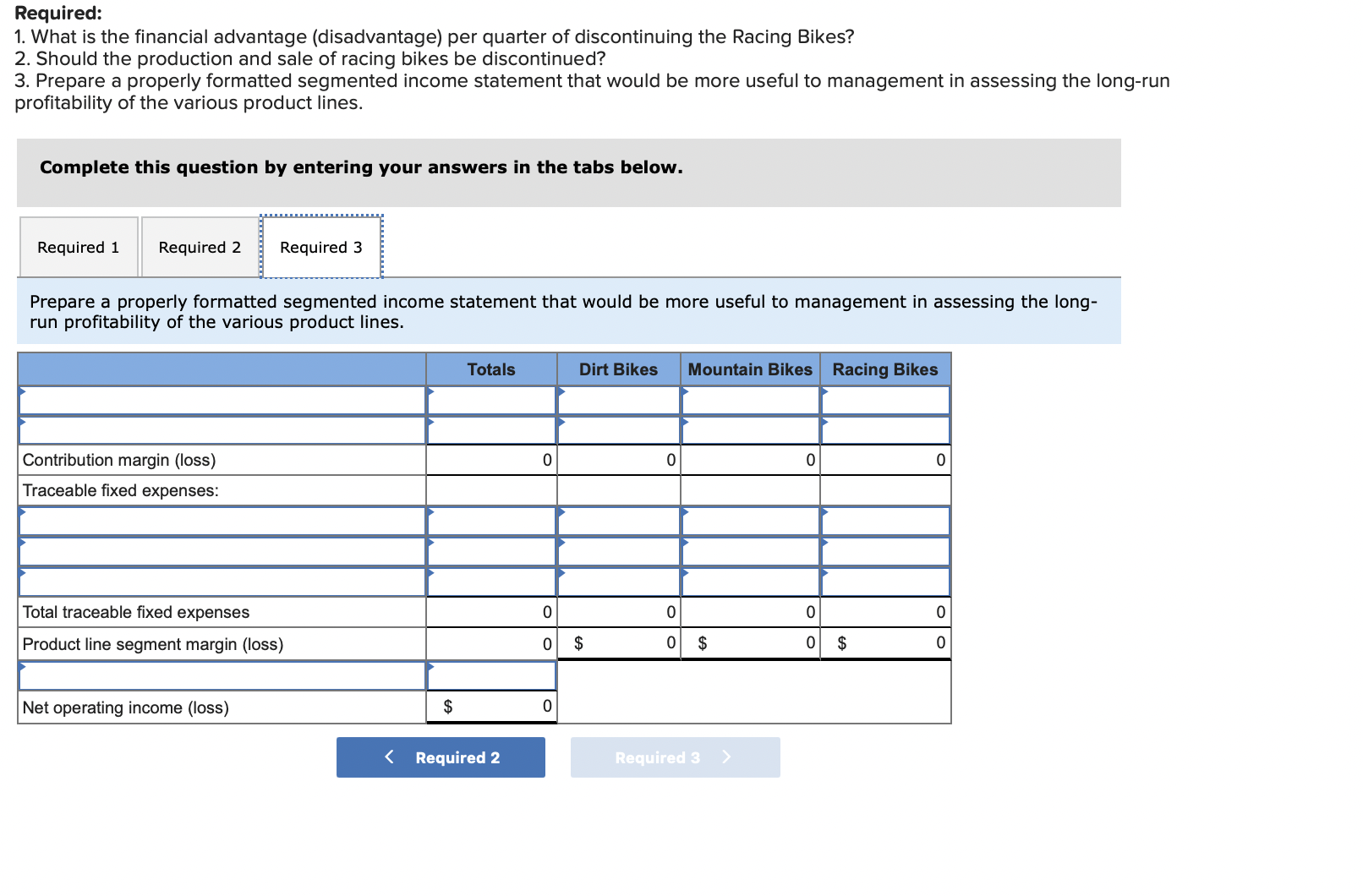 Company manufactures three types of bicycles-a dirt bike, a mountain bike, and