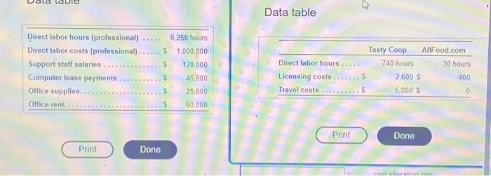 Data table Direct labor hours (professional) Direct labor costs (professional). 6,250 hours