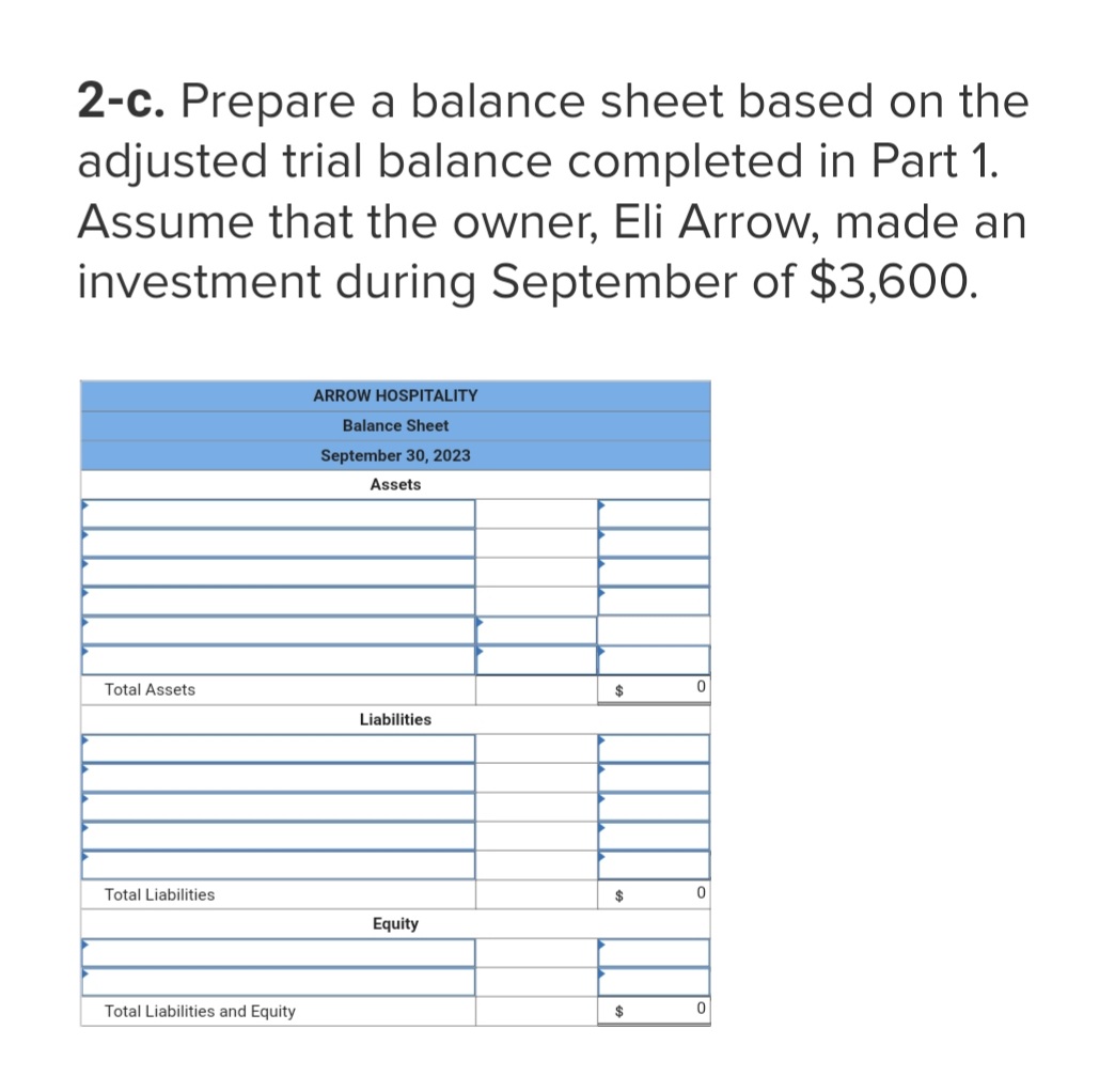 2-c. Prepare a balance sheet based on the adjusted trial balance completed