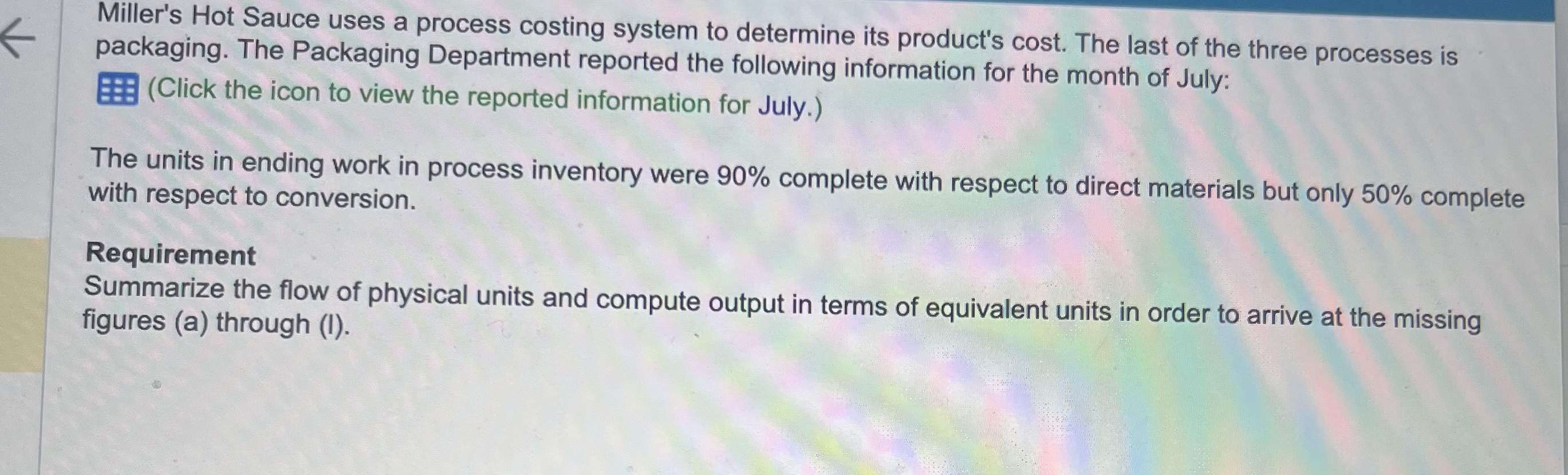 product's cost. The last of the three processes is Miller's Hot Sauce